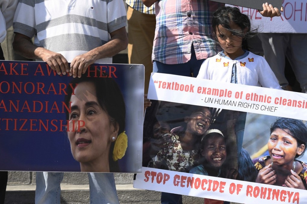 A demonstration in Canada over the Rohingya crisis this week. Photo: AP