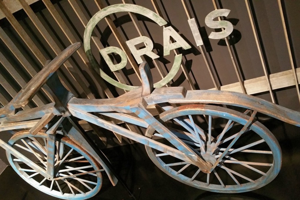 A model of a “Laufmaschine”, the earliest bicycle, invented by Karl Freiherr von Drais and on display at Mannheim’s Technoseum, in Germany. Pictures: Kit Bernardi