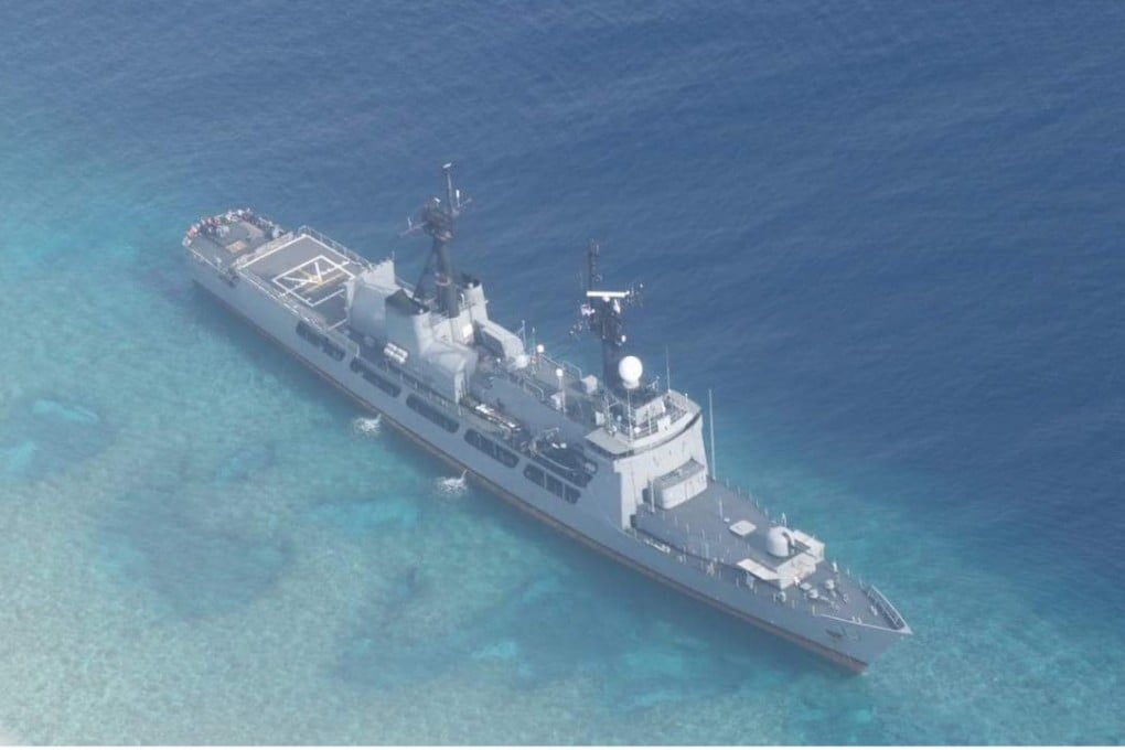 BRP Gregorio del Pilar, the Philippines’ largest naval ship, ran aground while on a routine patrol in the region. Photo: Twitter