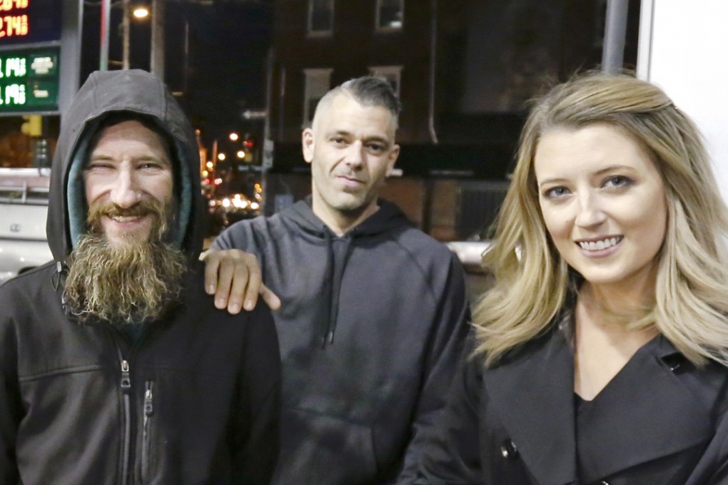 From left: Johnny Bobbitt Jnr, Mark D'Amico and Kate McClure in Philadelphia in November, 2017. Photo: AP