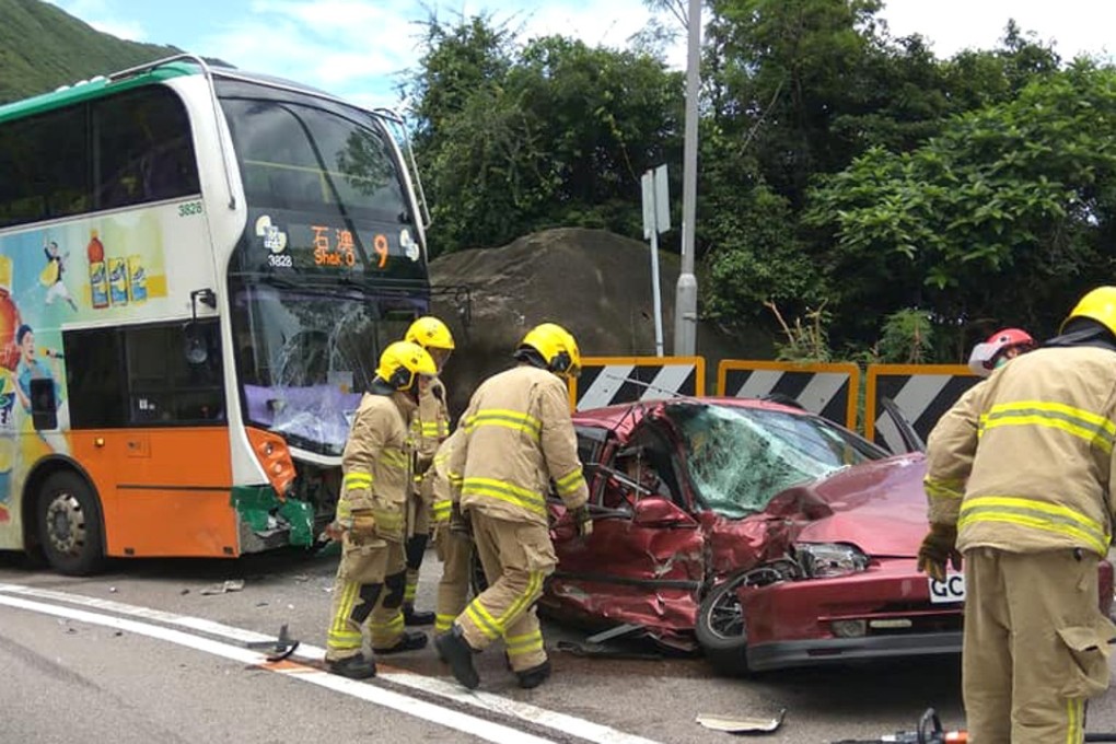 The Honda Civic smashed into the front of the double-decker bus. Photo: Facebook