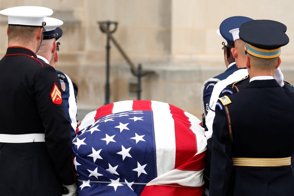 The casket arrives for the funeral of John McCain. Photo: Reuters