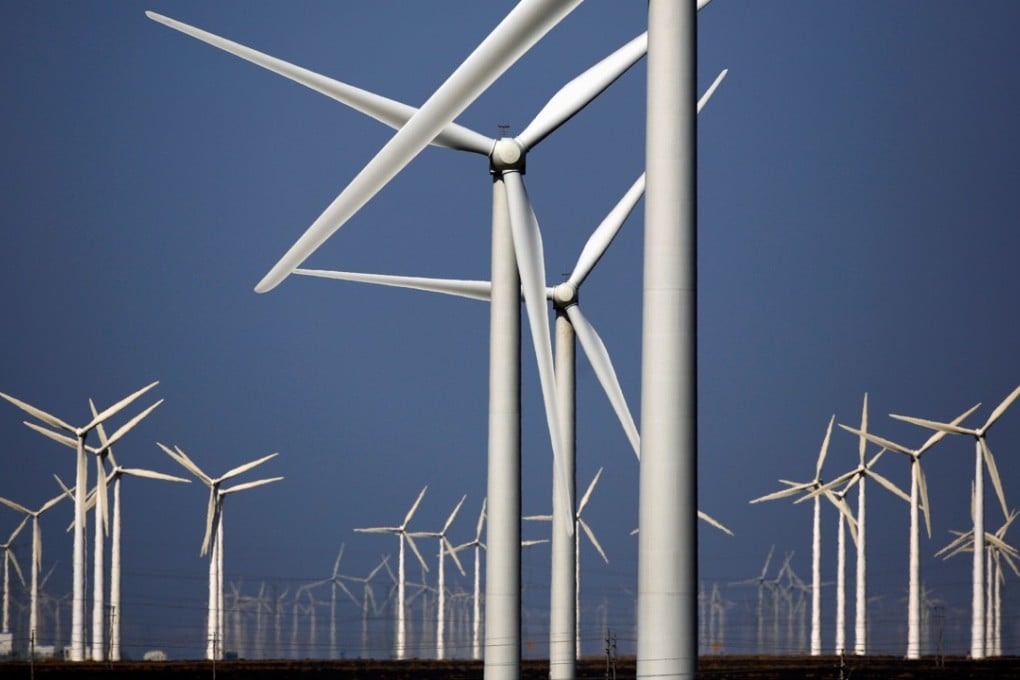Wind turbines for generating electricity are seen at a wind farm in Guazhou, Gansu Province. Photo: Reuters
