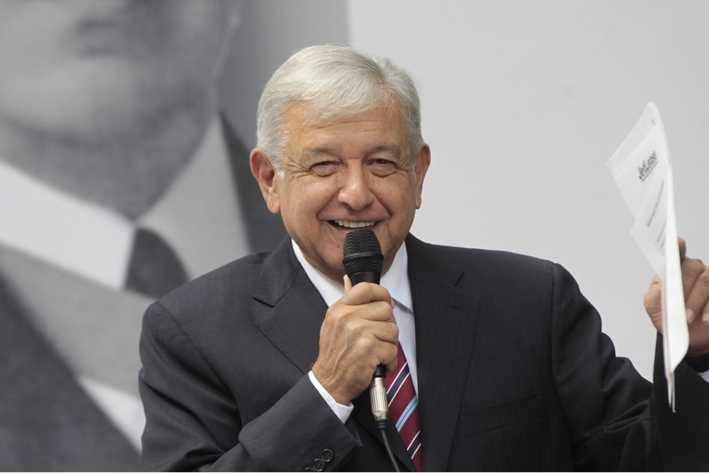Mexican President-elect Andres Manuel Lopez Obrador speaks at a press conference in Mexico City on August 31. Mexico’s IPC Index has risen sharply since the end of May and its new trade deal, reached last week, with the US is expected to help further. EPA-EFE