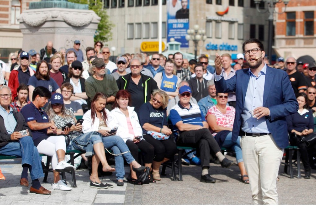 Jimmie Akesson, leader of the Sweden Democrats, campaigns in Sundsvall, Sweden, on August 17. Photo: Agence France-Presse