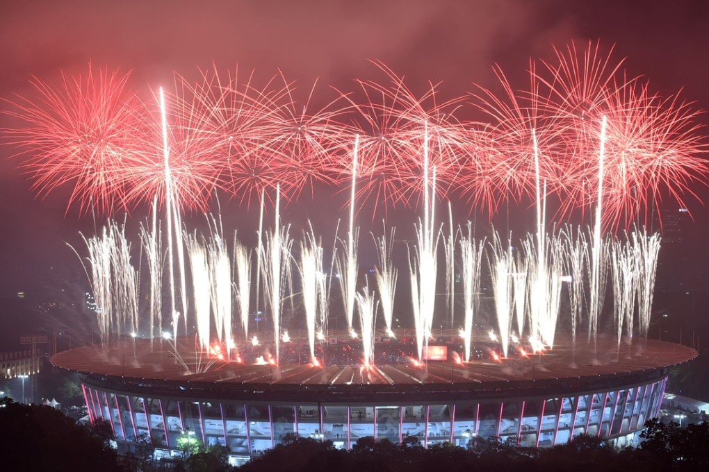 Fireworks explode over the Gelora Bung Karno main stadium during the closing ceremony of the 2018 Asian Games in Jakarta. Photo: AFP