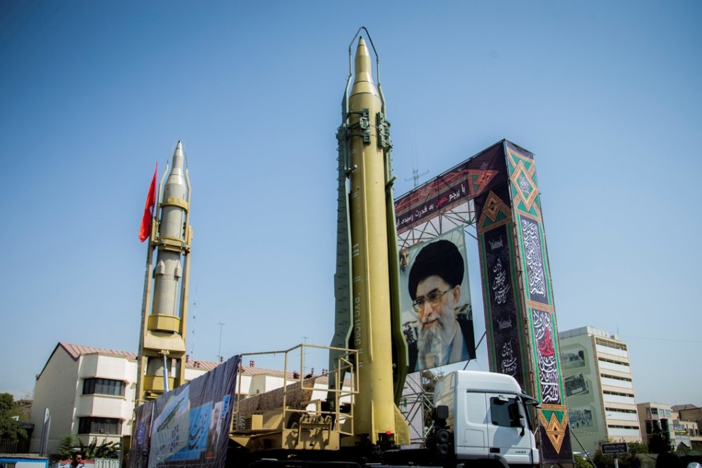 A display featuring missiles and a portrait of Iran's Supreme Leader Ayatollah Ali Khamenei is seen at Baharestan Square in Tehran in this file photo. Photo: Reuters