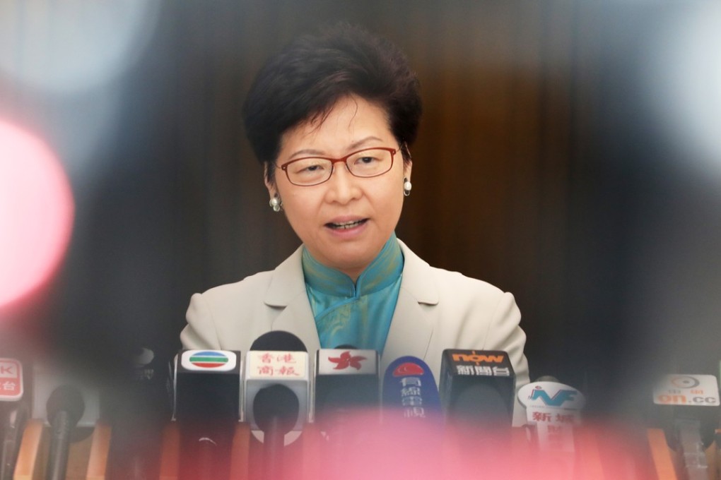 Chief Executive Carrie Lam speaking on the high-speed rail before her weekly Executive Council meeting. Photo: Nora Tam