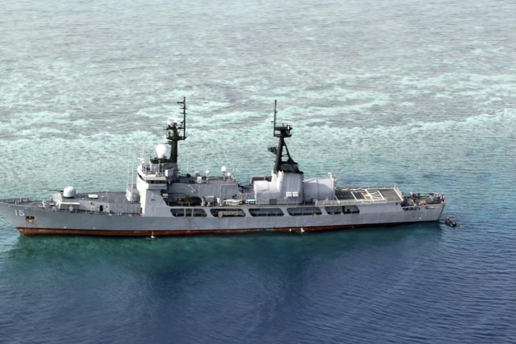 Philippine Navy ship BRP Gregorio del Pilar after it ran aground during a routine patrol Wednesday near Half Moon Shoal. Photo: AP