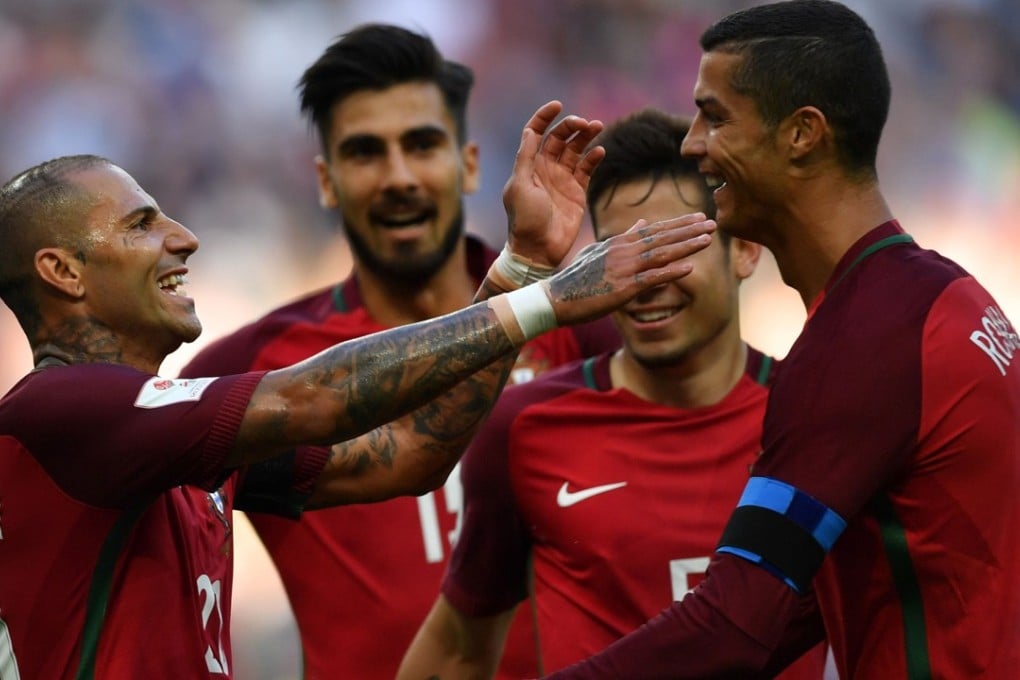 Portugal forwards Ricardo Quaresma (L) and Cristiano Ronaldo (R) celebrate a goal during the 2017 Confederations Cup. Photo: AFP