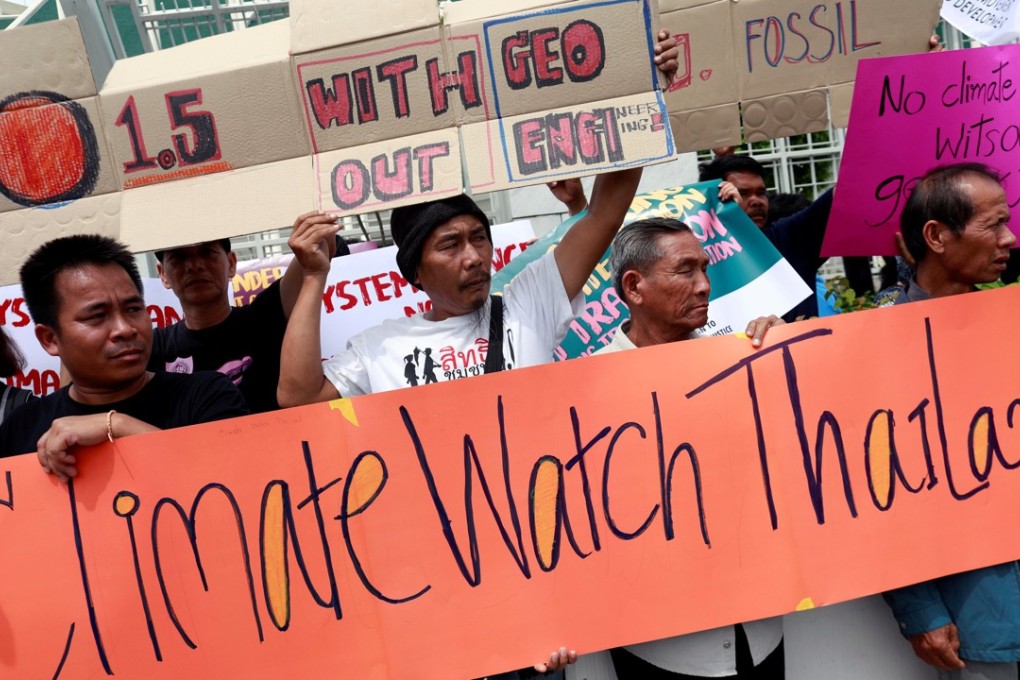 Environmental activists called for more accountability by richer countries in a protest outside Bangkok’s UN building on Tuesday. Photo: Reuters