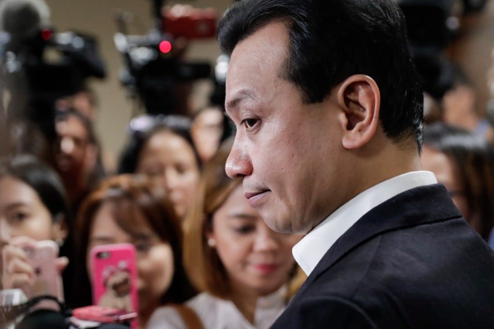 Antonio Trillanes addresses the media on Wednesday. Photo: EPA