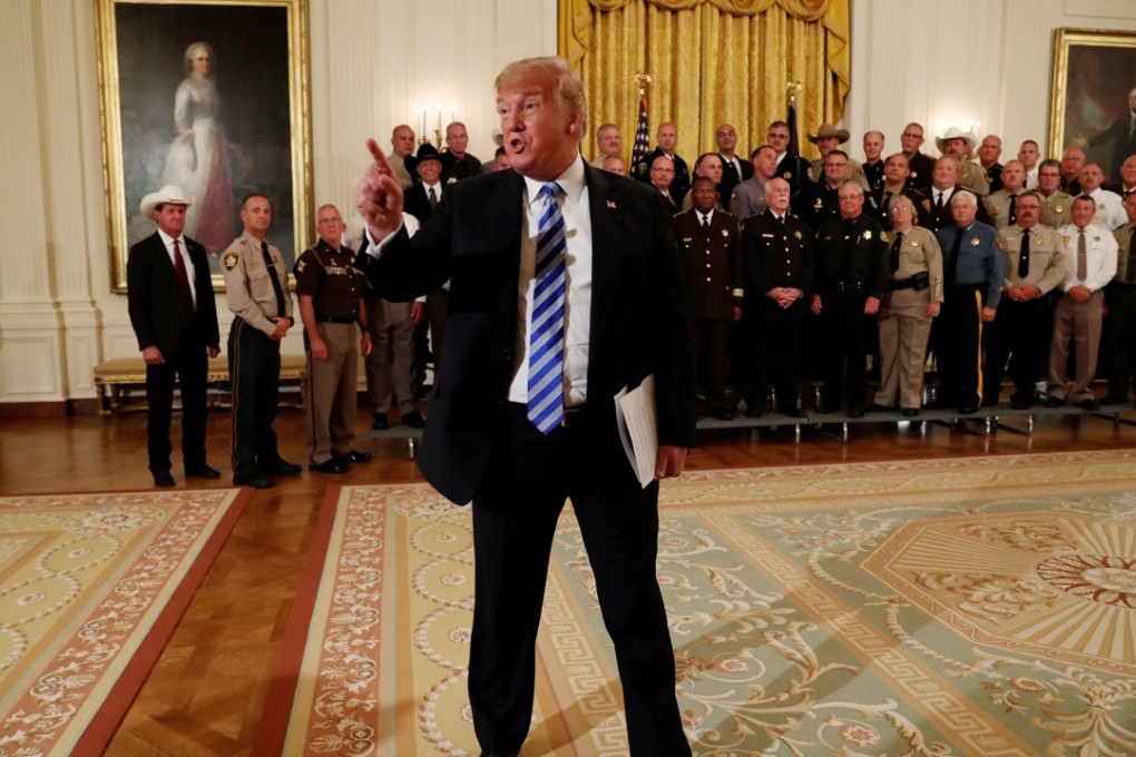 US President Donald Trump addresses reporters after a meeting with sheriffs at the White House on Thursday. Photo: Reuters