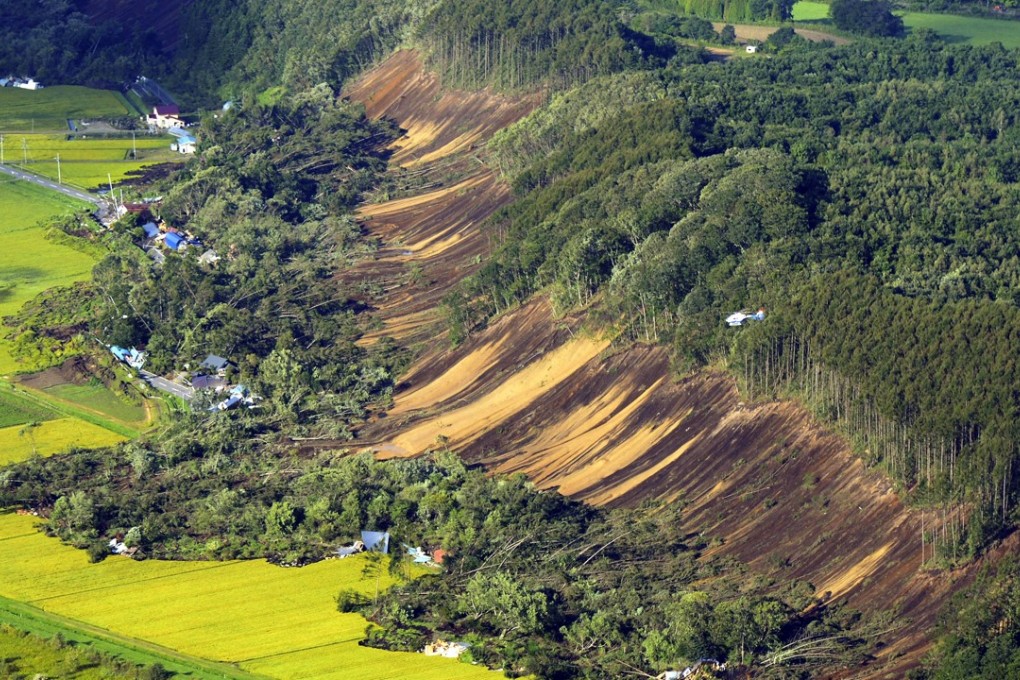A huge landslide after an earthquake hit Hokkaido, in Atsuma, northern Japan. Photo: EPA