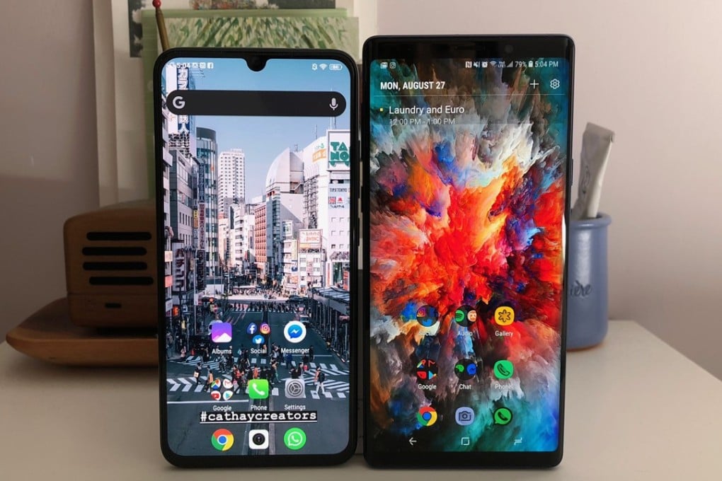 The Vivo V11 is more petite and sleek than the Galaxy Note 9 despite having the same screen size. Photo: Ben Sin