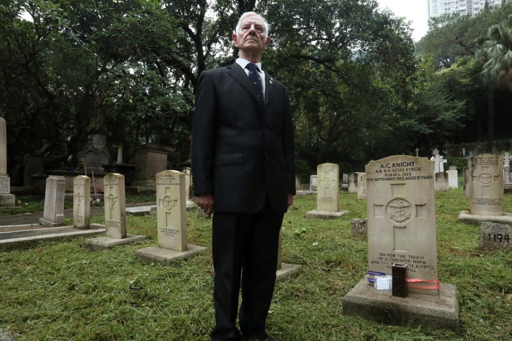 Royal Navy veteran John Fleming visits the graves of the victims of the Pearl River Incident, at the colonial cemetery in Happy Valley. Picture: Jonathan Wong