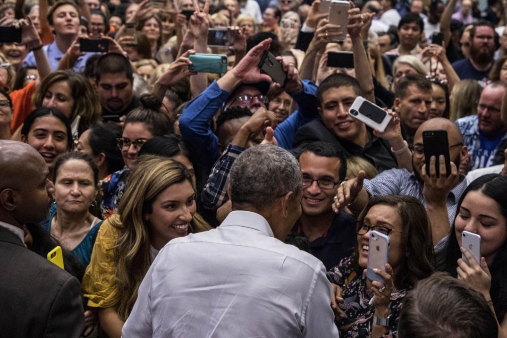 Former US President Barack Obama greeting the crowd during a Democratic Congressional Campaign Committee rally in Anaheim, California, on Saturday. Photo: AFP