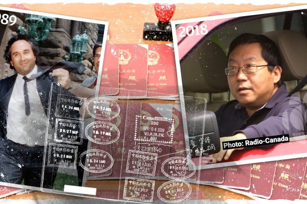 Disgraced Toronto immigration lawyer Martin Pilzmaker (left) is pictured on July 6, 1989, after being freed on C$75,000 bail; he committed suicide two weeks before trial on April 19, 1991. Right is Xun Wang, mastermind of the biggest immigration fraud in Canadian history, who mirrored Pilzmaker’s tactics. Wang refused to answer questions from Radio-Canada's investigative programme Enquête as he was leaving his home in Richmond, BC, this year. Photos: Getty/Harold Dupuis, Radio-Canada/CBSA/SCMP Graphic