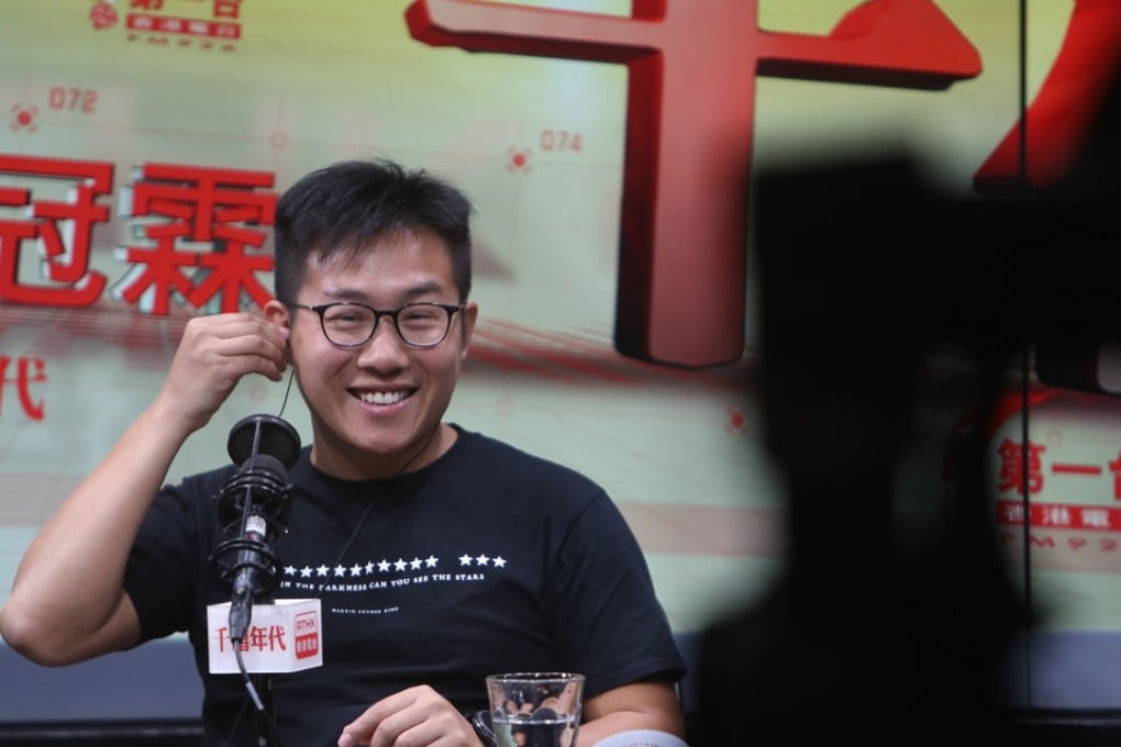 Raphael Wong from the League of Social Democrats speaks on a radio programme. Photo: Winson Wong