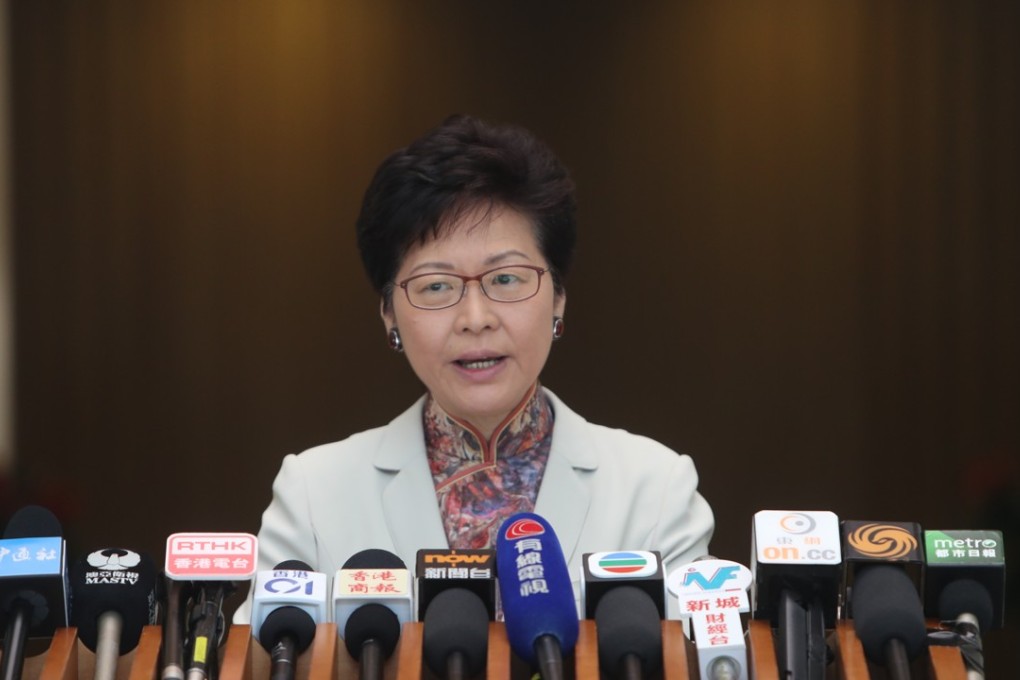 Chief Executive Carrie Lam greets the press before an Executive Council meeting. Photo: Winson Wong