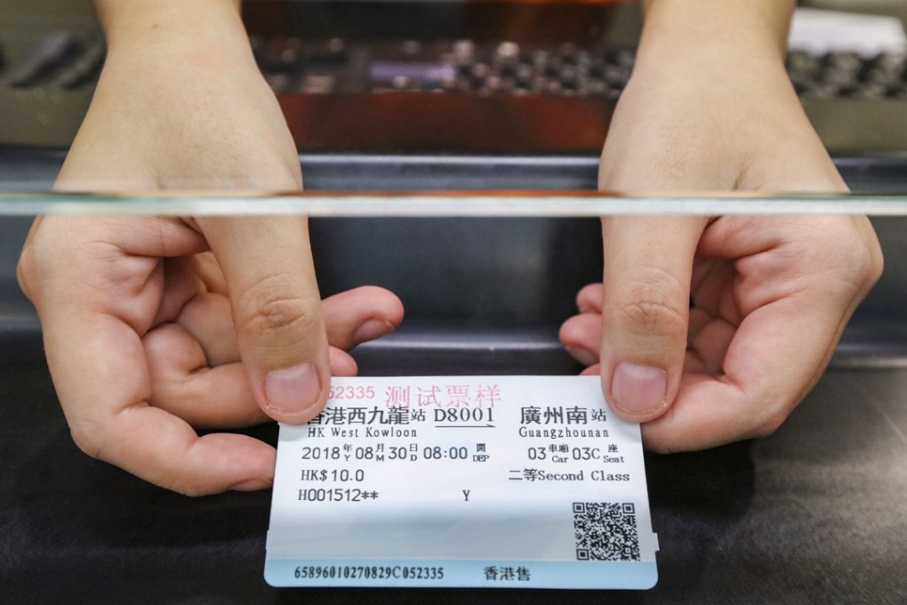 A sample ticket presented for media preview on the open day for the West Kowloon terminus of the HK$84.4 billion high-speed rail link to mainland China, on September 1. Photo: Felix Wong