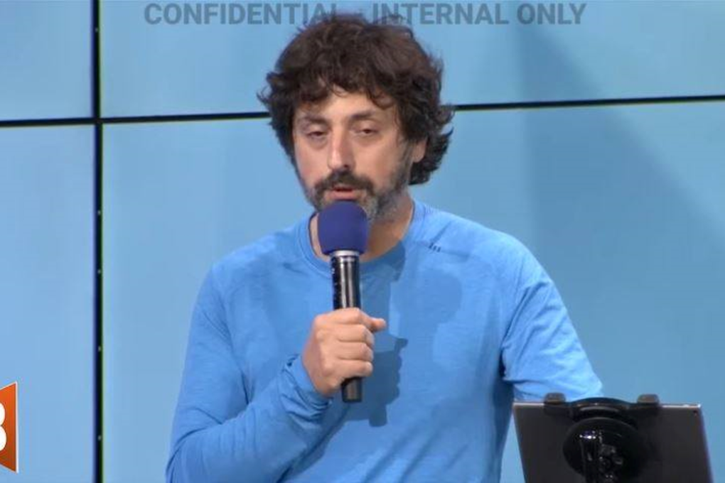 “I know this is probably not the most joyous TGIF we have had”. Google co-founder Sergey Brin addresses staff in November 2016 after the election of US President Donald Trump. Photo: Breitbart / Facebook