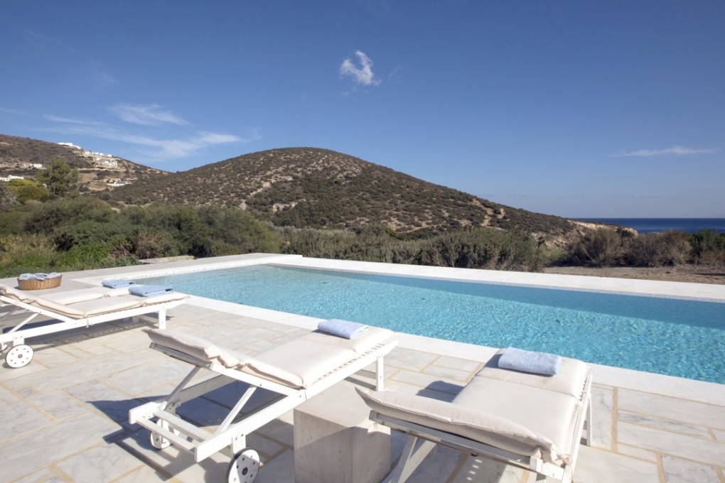 Villa Jasmine’s pool, to the back of the private property, offers views across the Aegean Sea.