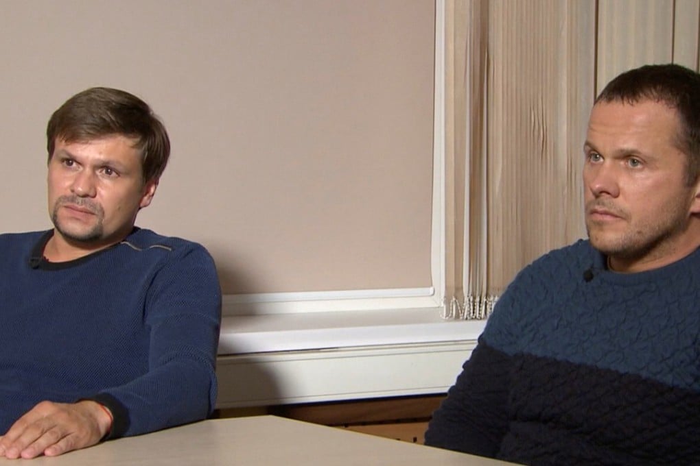 A still image taken from video of two Russian men – Ruslan Boshirov (left) and Alexander Petrov – accused by Britain of poisoning former Russian spy Sergei Skripal and his daughter in Salisbury. Photo: Reuters
