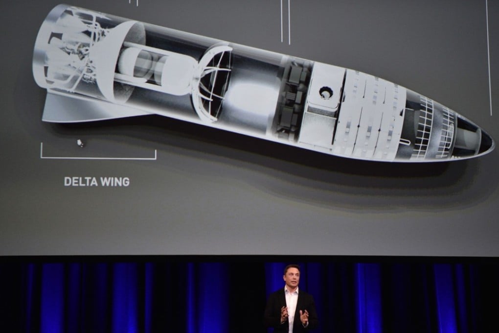 In this file photo taken on September 28, 2017, billionaire entrepreneur and founder of SpaceX Elon Musk speaks in below a computer-generated illustration of the BFR rocket at the 68th International Astronautical Congress 2017 in Adelaide, Australia. Photo: Agence France-Presse