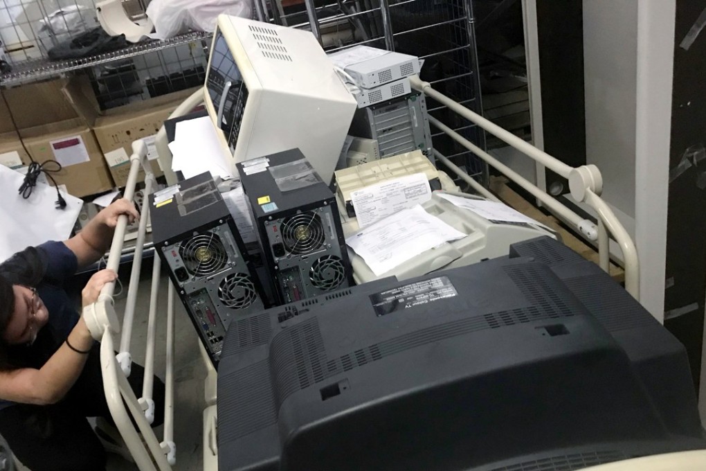 Disposed electronic appliances at a Hong Kong public hospital to be put up for government auction to the public. Photo: Nora Tam