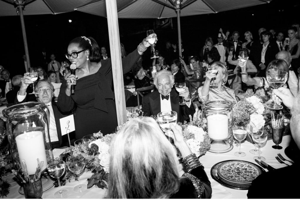 From left: Diane von Furstenberg, Robert De Niro, Oprah Winfrey, Ralph Lauren, Hillary Clinton and Anna Wintour at the Ralph Lauren 50th anniversary dinner and show in New York.