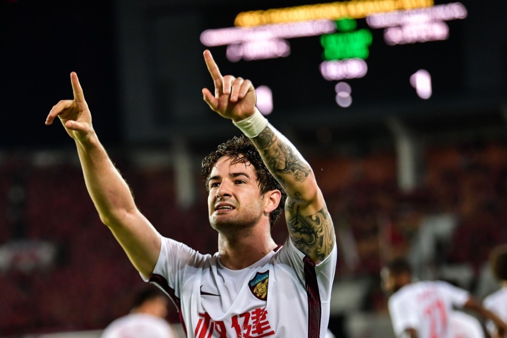 Tianjin Quanjian’s Alexandre Pato celebrating after scoring during the AFC Champions League last-16 football match against Guangzhou Evergrande. Photo: AFP