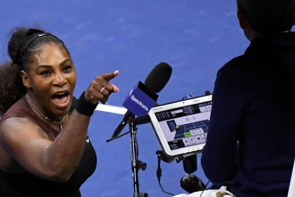 Tennis player Serena Williams arguing with chair umpire Carlos Ramos in the 2018 US Open women's singles final against Naomi Osaka on September 8, 2018. Photo: USA TODAY