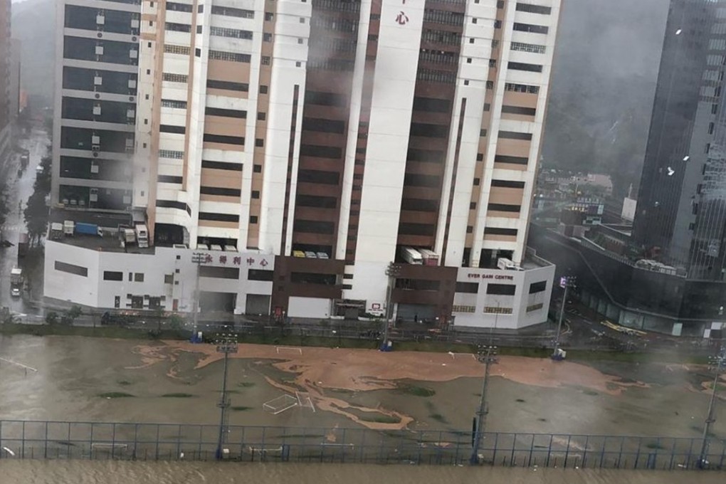 Kitchee's training centre in Shek Mun O is flooded after Super Typhoon Mangkhut. Photo: WhatsApp