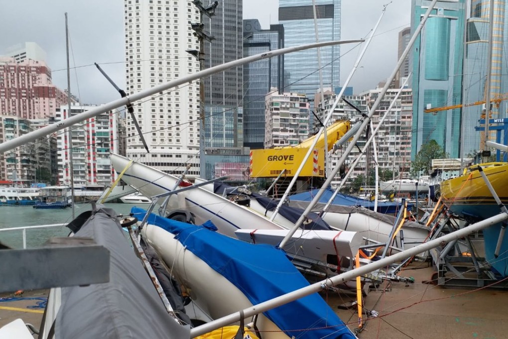 Damaged boats at Hong Kong Yacht Club in Causeway Bay. Photo: Handout