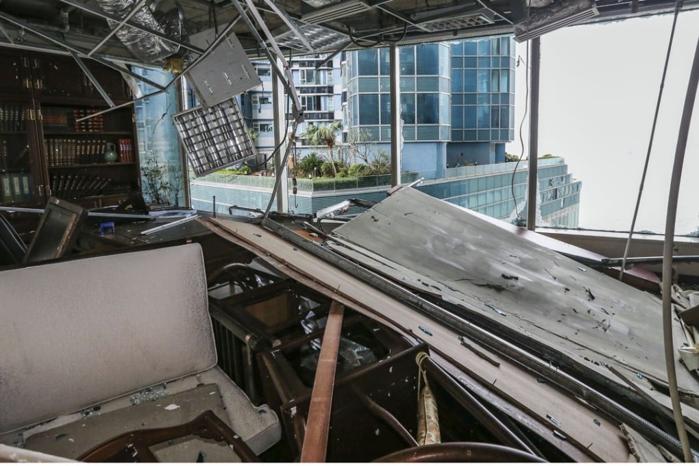 Destruction left at One Harbourfront after Typhoon Mangkhut hit Hong Kong. Photo: Felix Wong