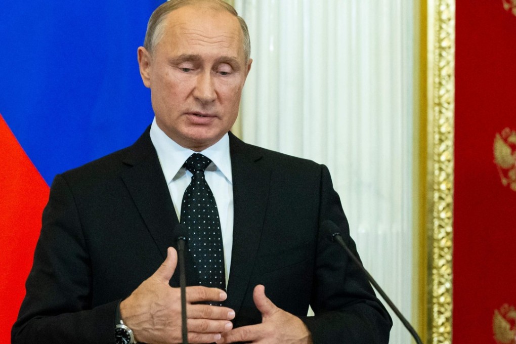 Russian President Vladimir Putin speaking at a joint news conference with Hungarian Prime Minister Viktor Orban after their talks in the Kremlin in Moscow on September 18, 2018. Photo: AFP