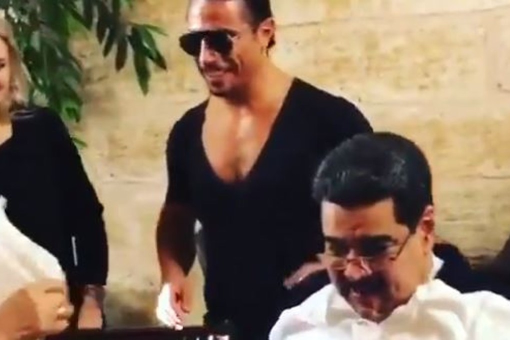 Venezuelan President Nicolas Maduro dined on expensive steak at a ‘Salt Bae’ restaurant in Istanbul during a stop-off returning from a visit to China. Photo: Twitter