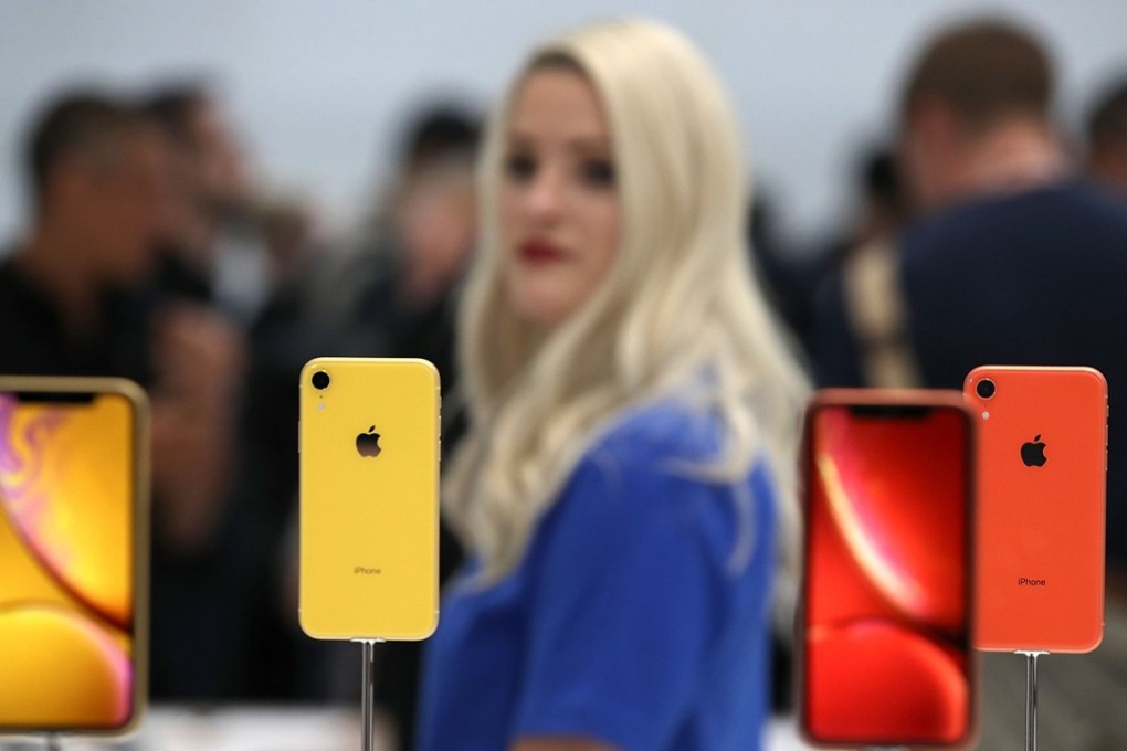 The new Apple iPhone XR is displayed during an Apple product launch event at the Steve Jobs Theatre on September 12, 2018, in Cupertino, California. Apple’s products have been spared from the latest US tariffs on Chinese exports after the company lobbied the US government. Photo: AFP
