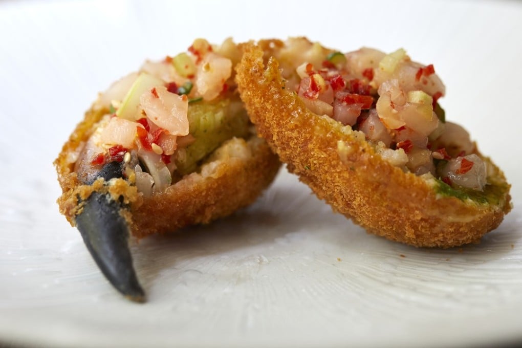 Stuffed crab claw at A. Wong in London.