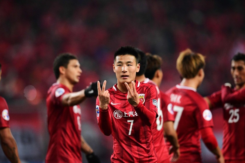 Shanghai SIPG forward Wu Lei celebrates after an AFC Asian Champions League win over Western Sydney Wanderers in Shanghai. Photo: AFP