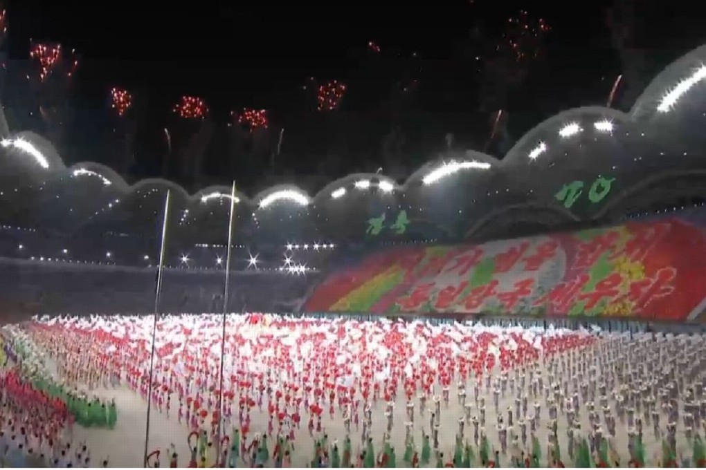 Fireworks at Pyongyang’s May Day Stadium after South Korean President Moon Jae-in spoke on September 19, 2018. Photo: Pyongyang Press Corps/YouTube