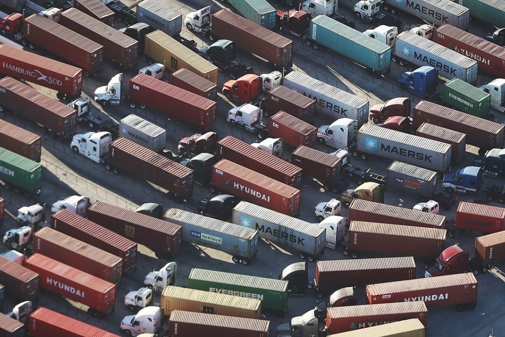 Trucks get ready to haul shipping containers at the Port of Los Angeles, America’s busiest container port, in San Pedro, California, on Tuesday. China will impose an additional US$60 billion in tariffs on US imports in retaliation to the US$200 billion in tariffs on Chinese imports set by US President Donald Trump. Photo: Getty Images / AFP