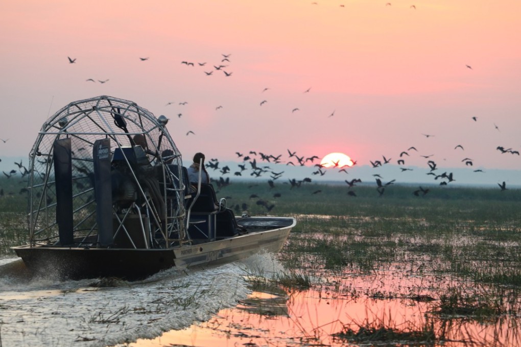 Bamurru Plains in Australia’s Northern Territory offers guests the opportunity to explore the wetlands of the Mary River on an air boat safari, complete with crocodiles and striking magpie geese. Picture: Emma Pritchett