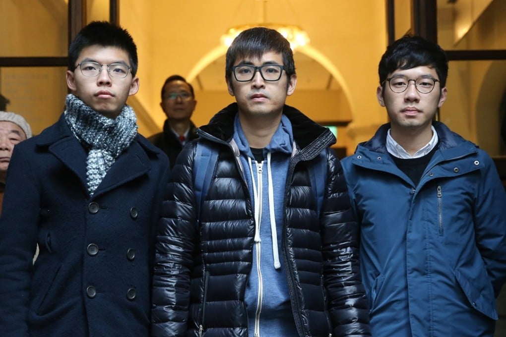 Activists Joshua Wong (from left), Alex Chow and Nathan Law were freed by the Court of Final Appeal in February. Photo: Sam Tsang