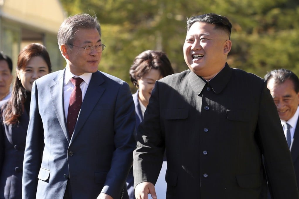 South Korean President Moon Jae-in and North Korean leader Kim Jong-un at the Samjiyon guest house in North Korea. Photo: AP
