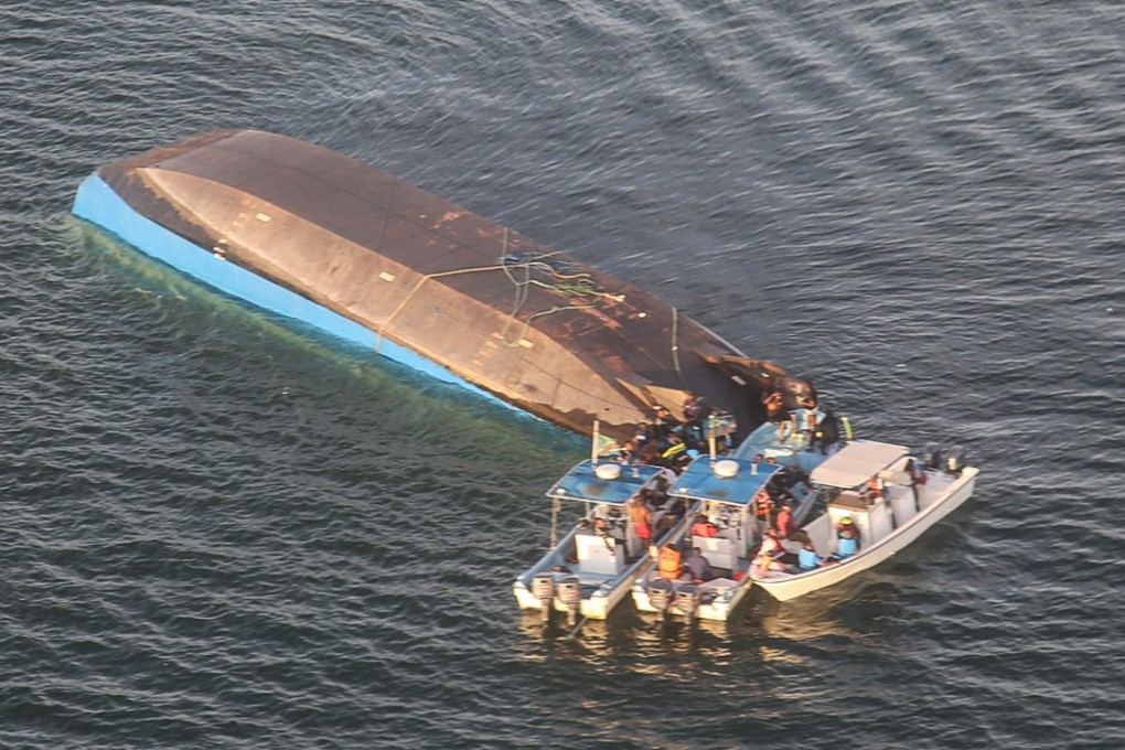 The capsized ferry MV Nyerere on Lake Victoria, Tanzania on September 21, 2018. Photo: AFP