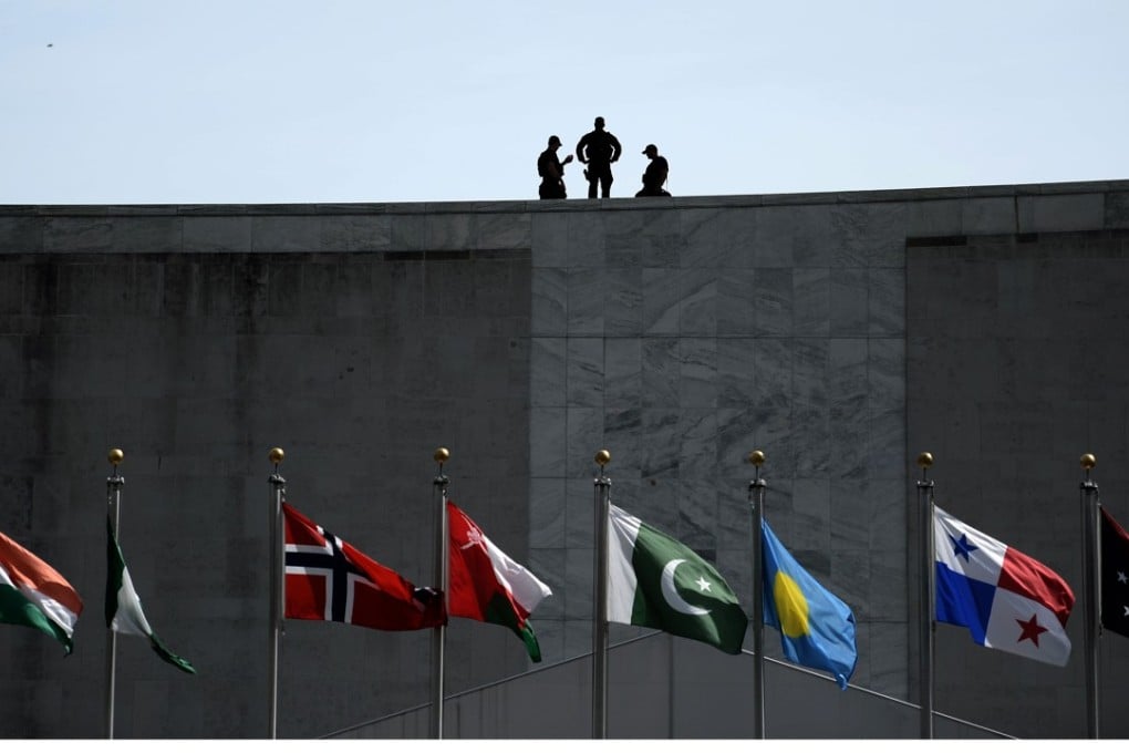 Security guards on the UN building roof. File photo: AFP