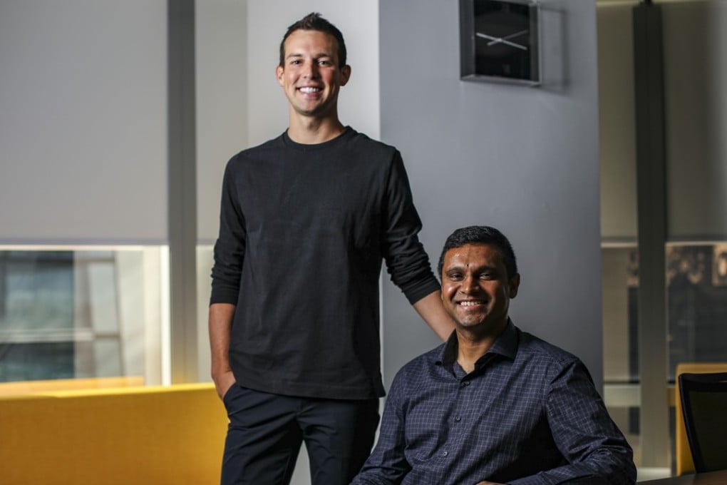 (L-R): Brendan Blumer, chief executive officer and co-founder of Block.one, a Hong Kong-headquartered start-up which developed the EOS public blockchain; and Rob Jesudason, chief operating officer and group president of Block.one, photographed at Times Square, Causeway Bay. Photo: Tory Ho
