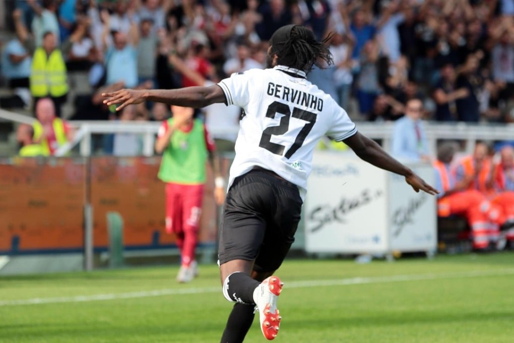 Parma's Gervinho celebrates scoring during the Serie A match between Parma and Cagliari. Photo: AP
